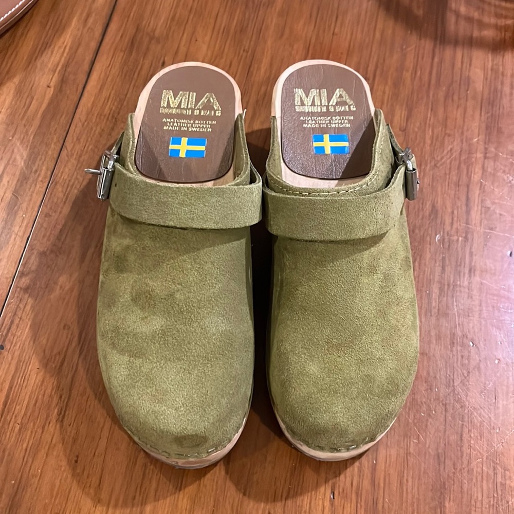 Mia Alma Lug suede Swedish Anatomisk Clogs shoes new women’s size 6 olive - Picture 8 of 15